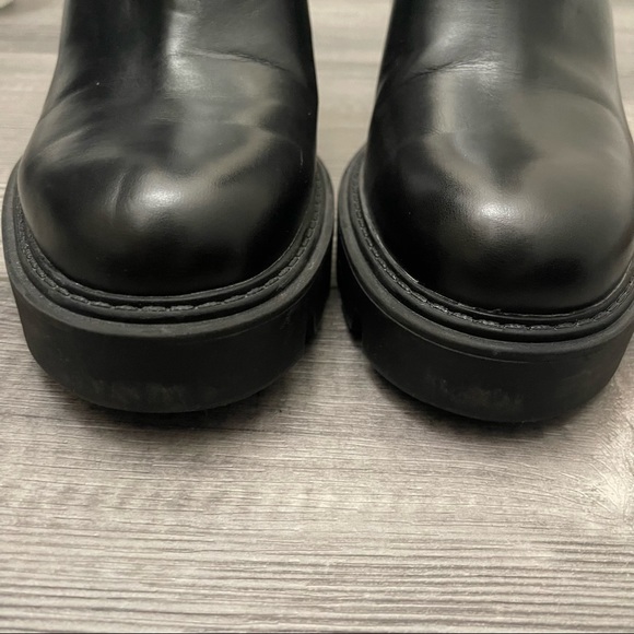Zara Black Leather Lug Ankle Chunky Platform Boots - Picture 3 of 10
